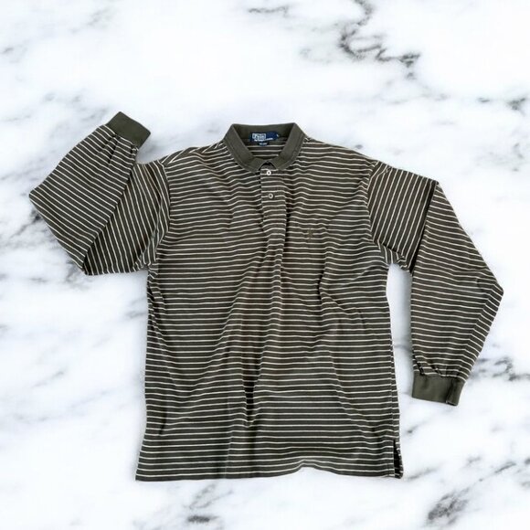 Ralph Lauren Men's Size Large Green Striped Polo Shirt Long Sleeves Cotton - Picture 9 of 9